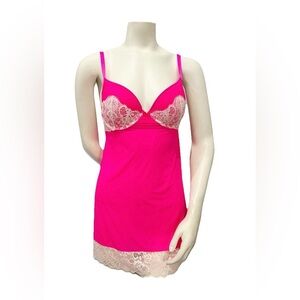 Victoria’s Secret Hot Pink Lace Trim Chemise Sleep Dress 34D